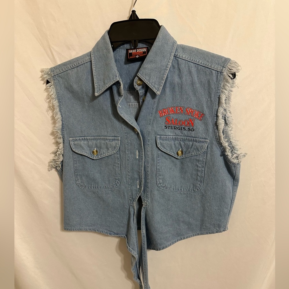 Vintage Biker Design Broken Spoke Saloon Sleeveless Top